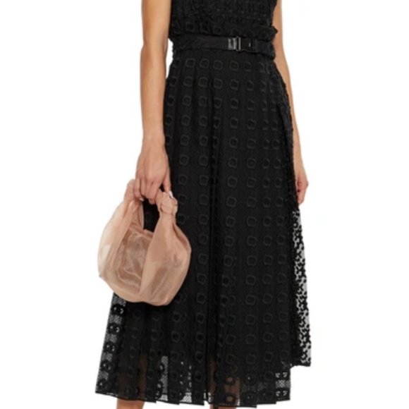 FENDI  Belted Silk-organza Midi Dress In Black Size 44IT,MUS - Picture 7 of 15